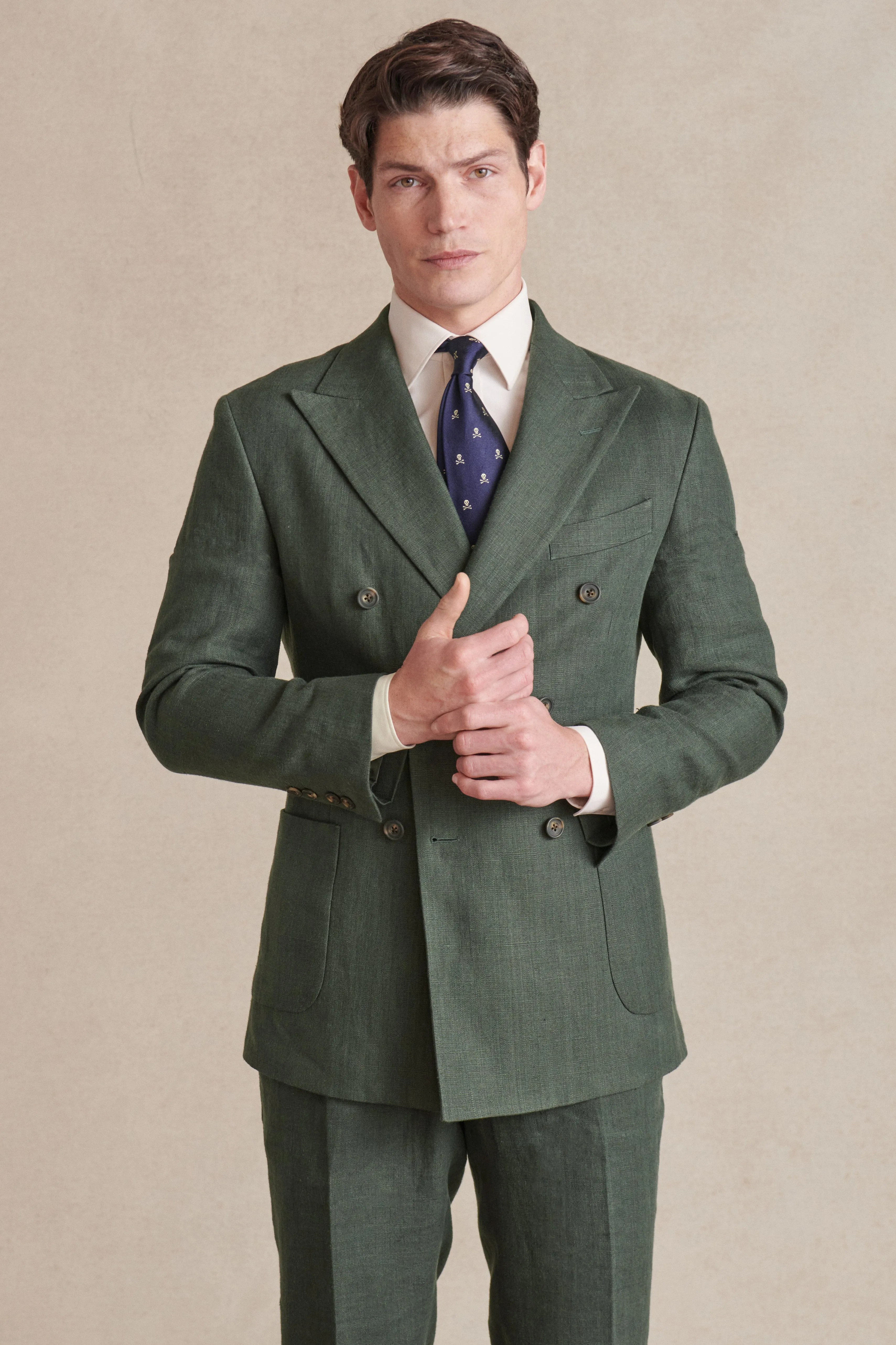 Green Double Breasted Linen Jacket