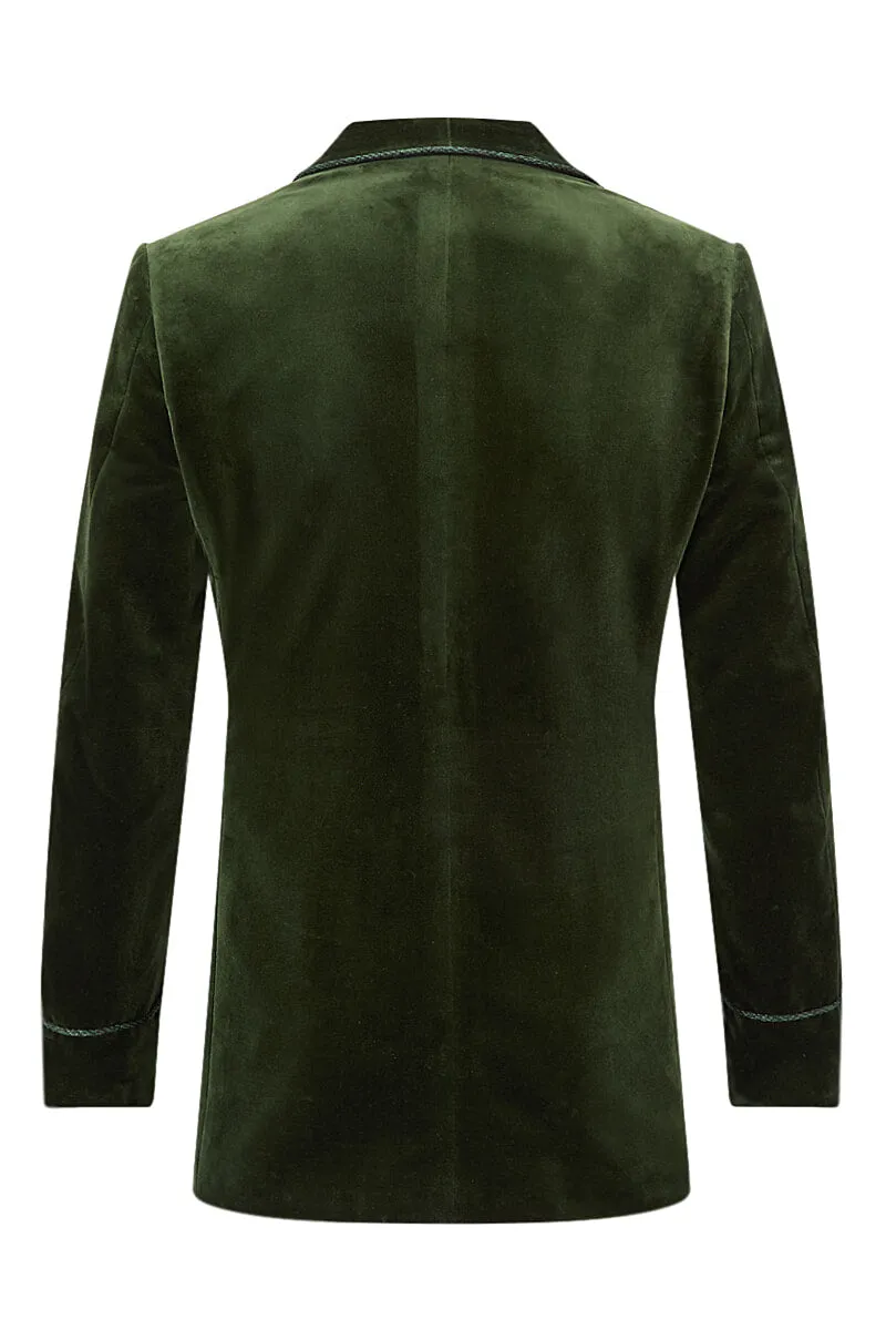 Green Double Breasted Velvet Smoking Jacket