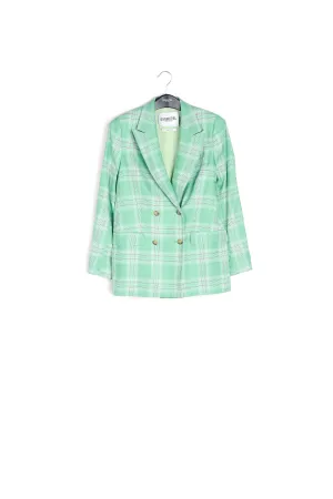 Green plaid double-breasted blazer
