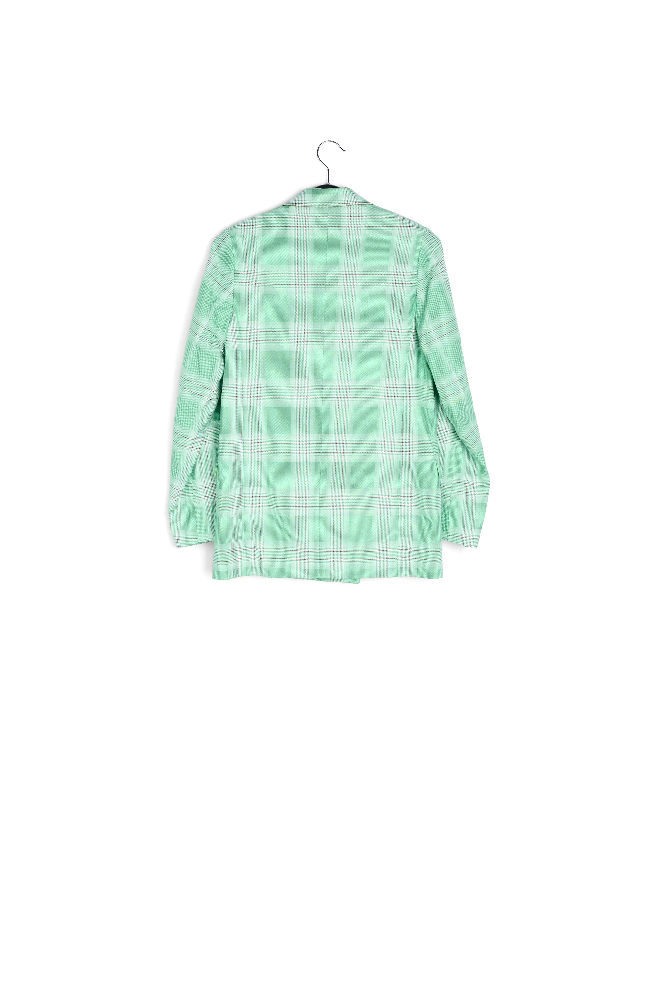 Green plaid double-breasted blazer