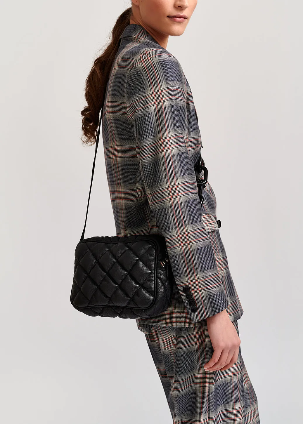Grey plaid double-breasted blazer