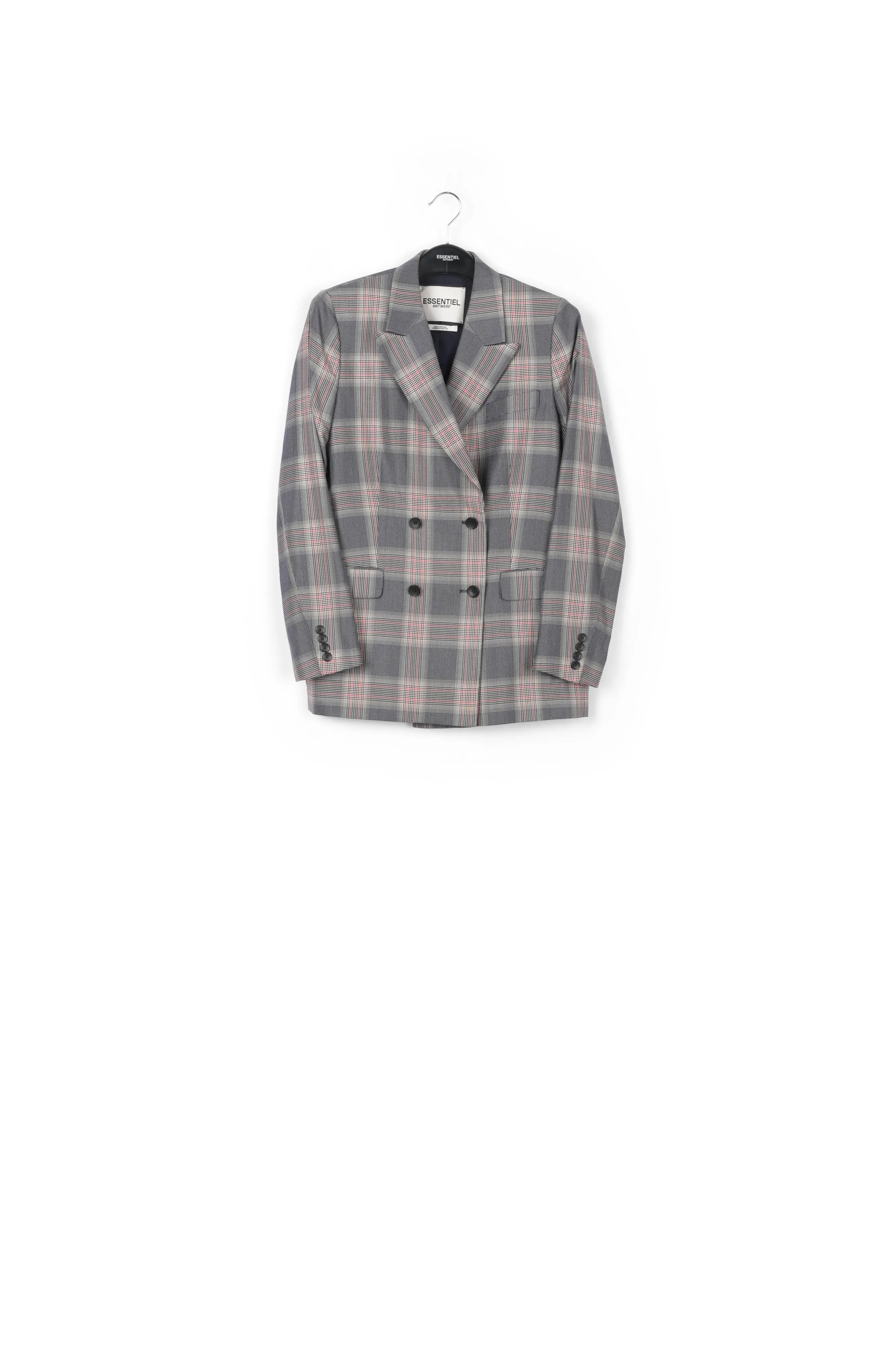 Grey plaid double-breasted blazer
