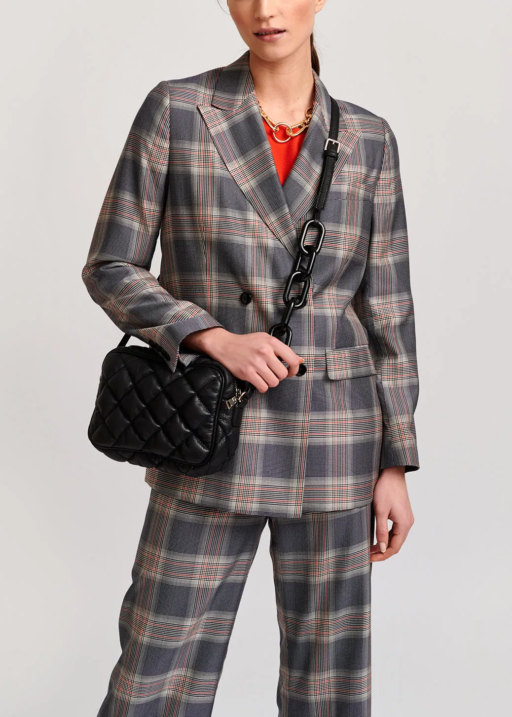 Grey plaid double-breasted blazer