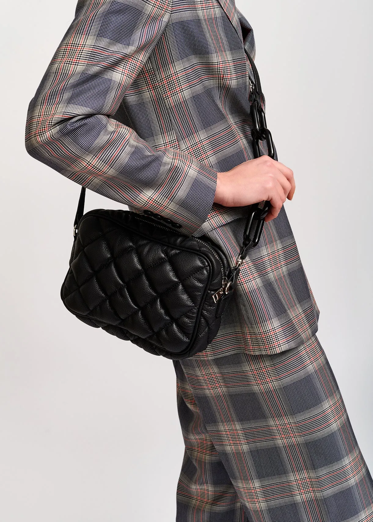 Grey plaid double-breasted blazer