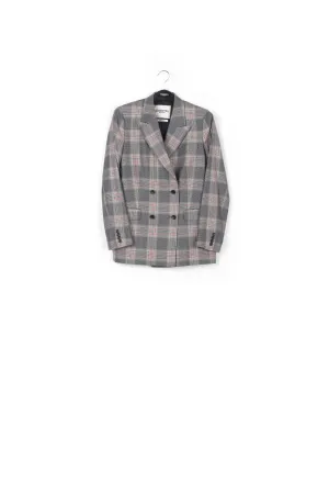 Grey plaid double-breasted blazer