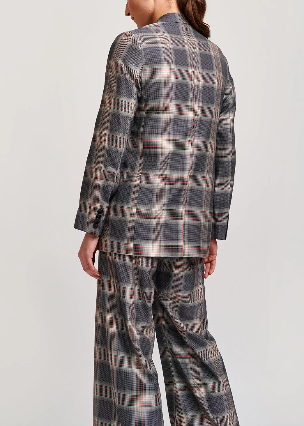 Grey plaid double-breasted blazer