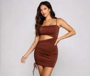 Hard To Get Charming Ruched Cutout Mini Dress