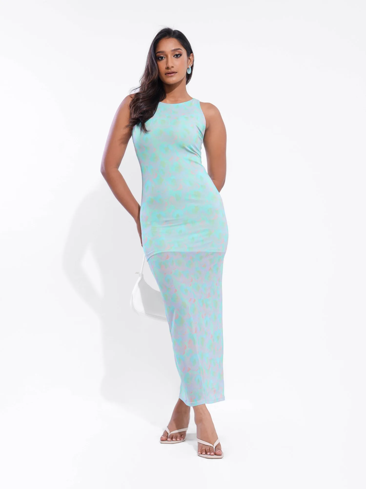 High Neck Sleeveless Printed Dress