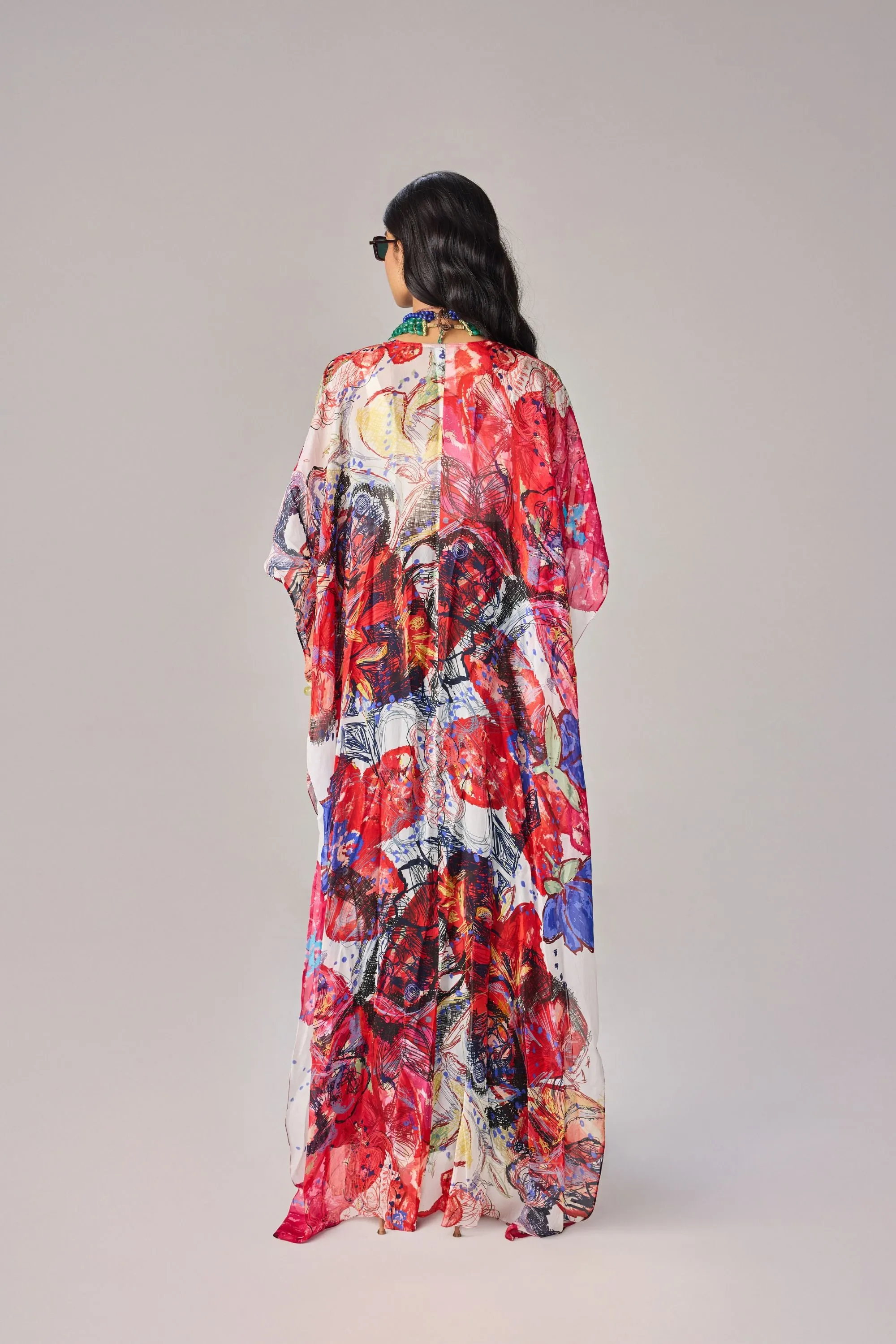 High waist, asymmetric maxi wrap skirt with pinch and fold detailing