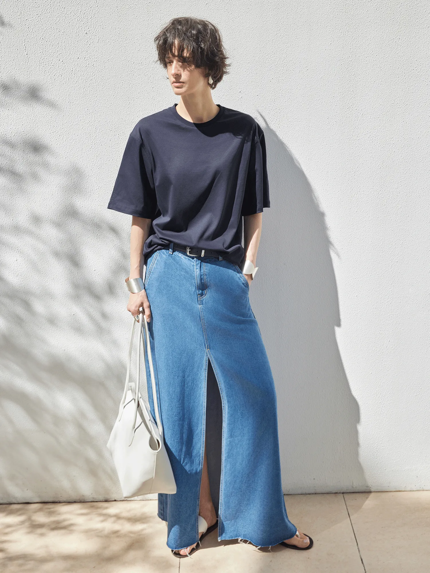 High-Waist Tencel Denim Maxi Skirt