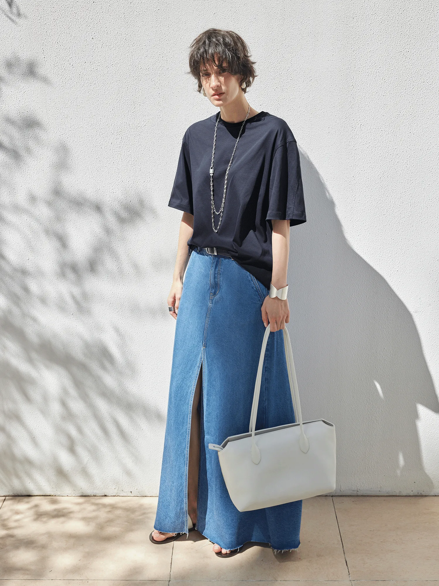 High-Waist Tencel Denim Maxi Skirt