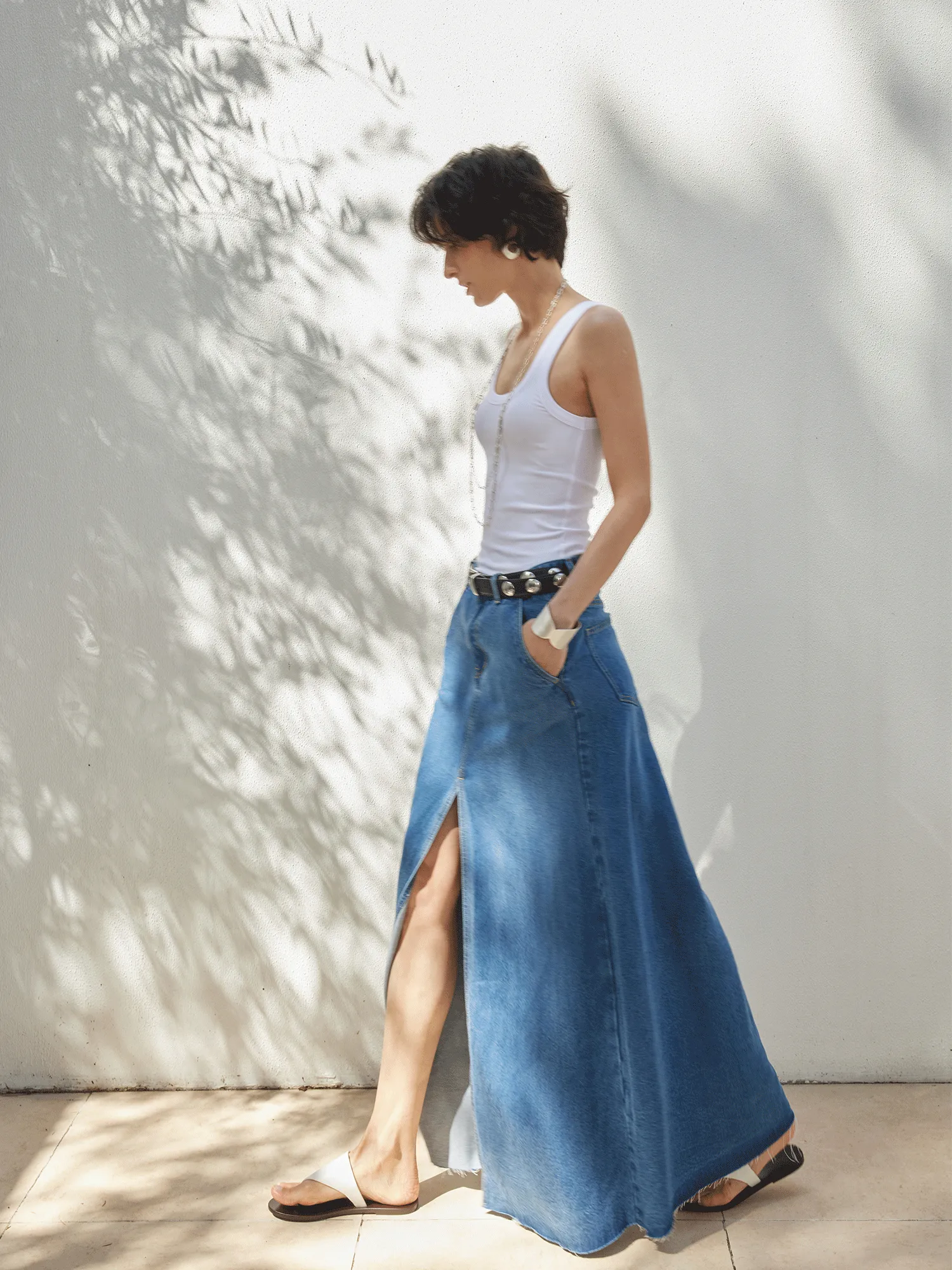 High-Waist Tencel Denim Maxi Skirt