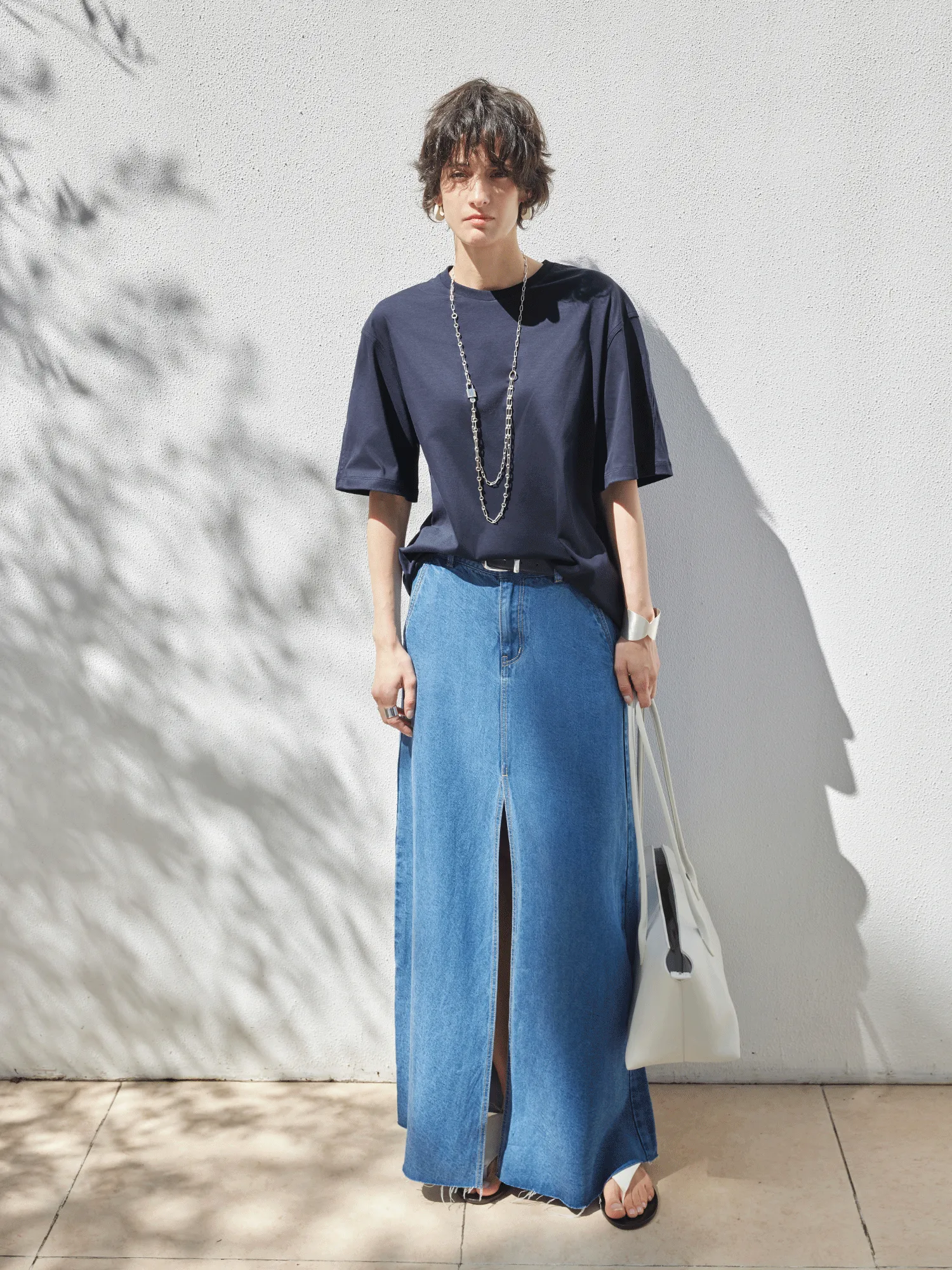 High-Waist Tencel Denim Maxi Skirt