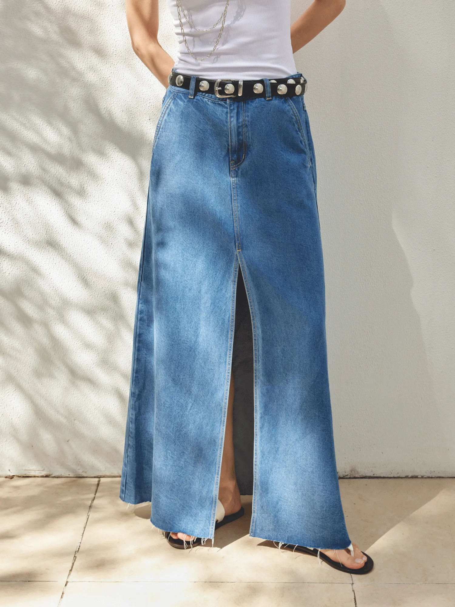 High-Waist Tencel Denim Maxi Skirt