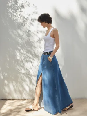 High-Waist Tencel Denim Maxi Skirt