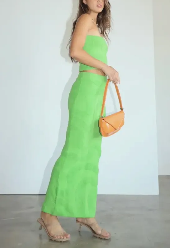 High Waisted Back Slit Midi Skirt