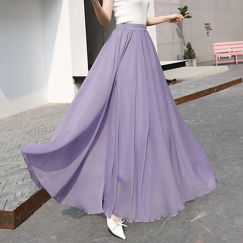 High Waisted Long Swing Skirt