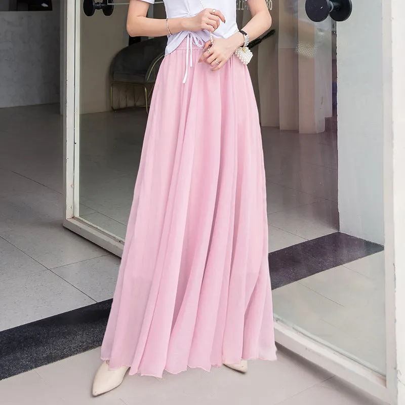 High Waisted Long Swing Skirt