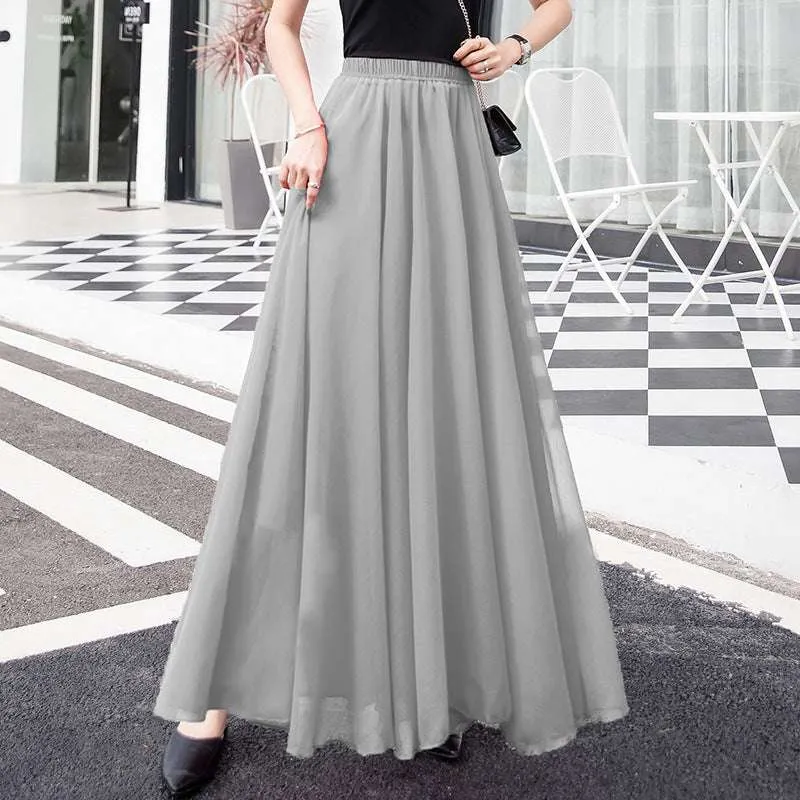 High Waisted Long Swing Skirt
