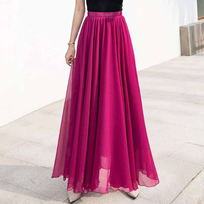 High Waisted Long Swing Skirt