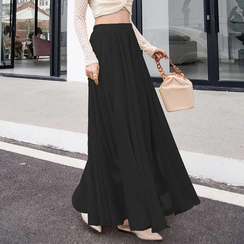 High Waisted Long Swing Skirt