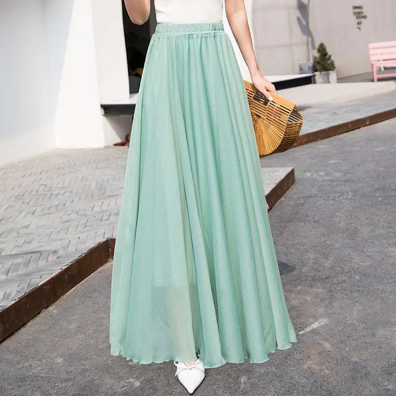 High Waisted Long Swing Skirt