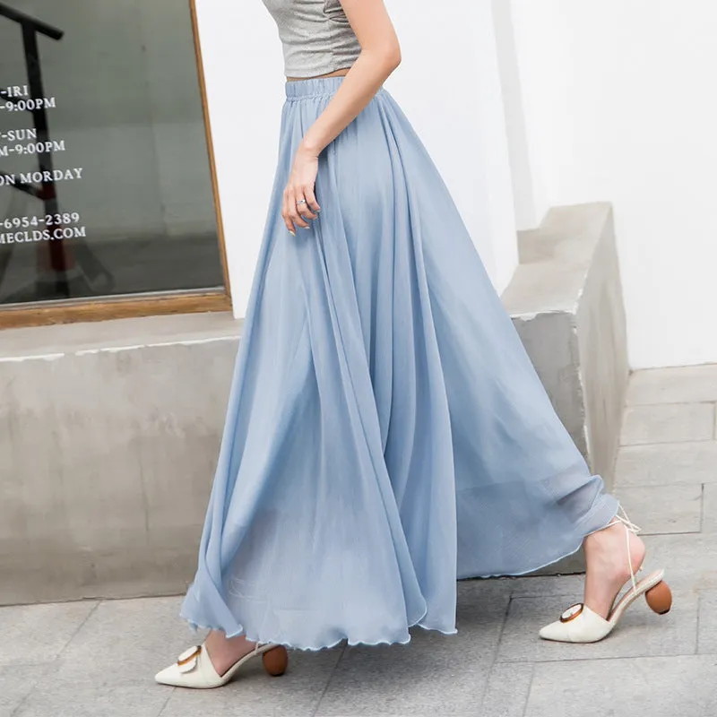 High Waisted Long Swing Skirt
