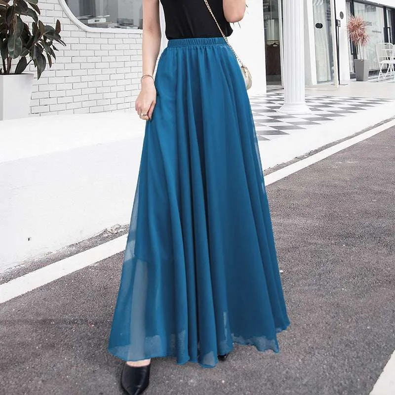 High Waisted Long Swing Skirt