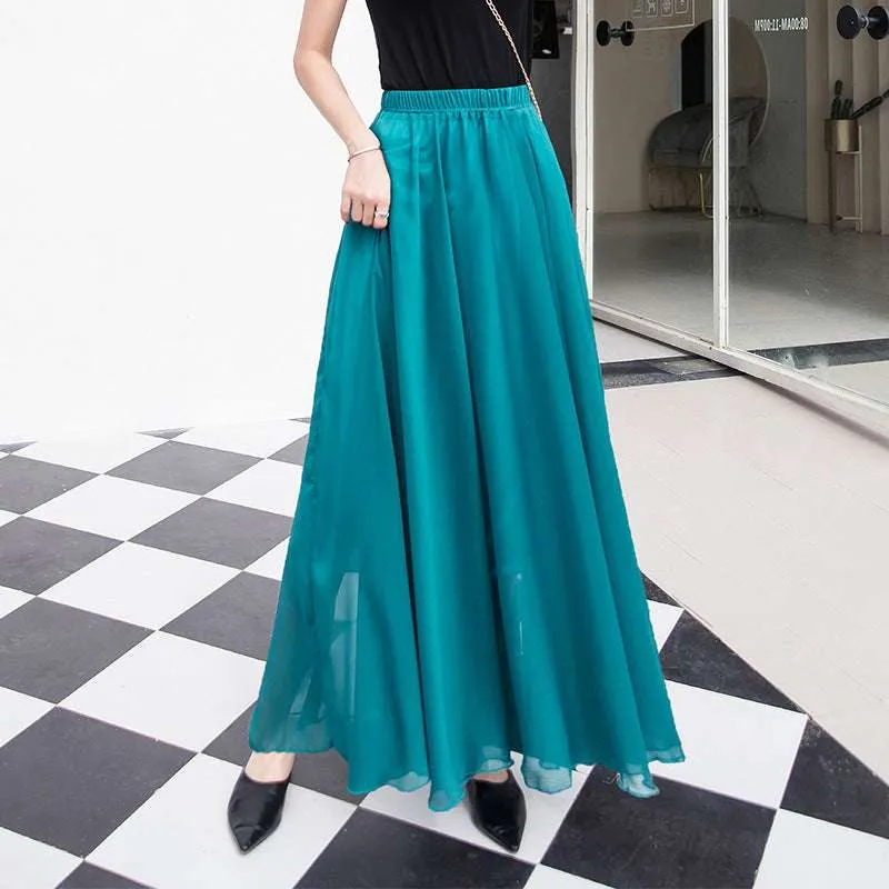 High Waisted Long Swing Skirt