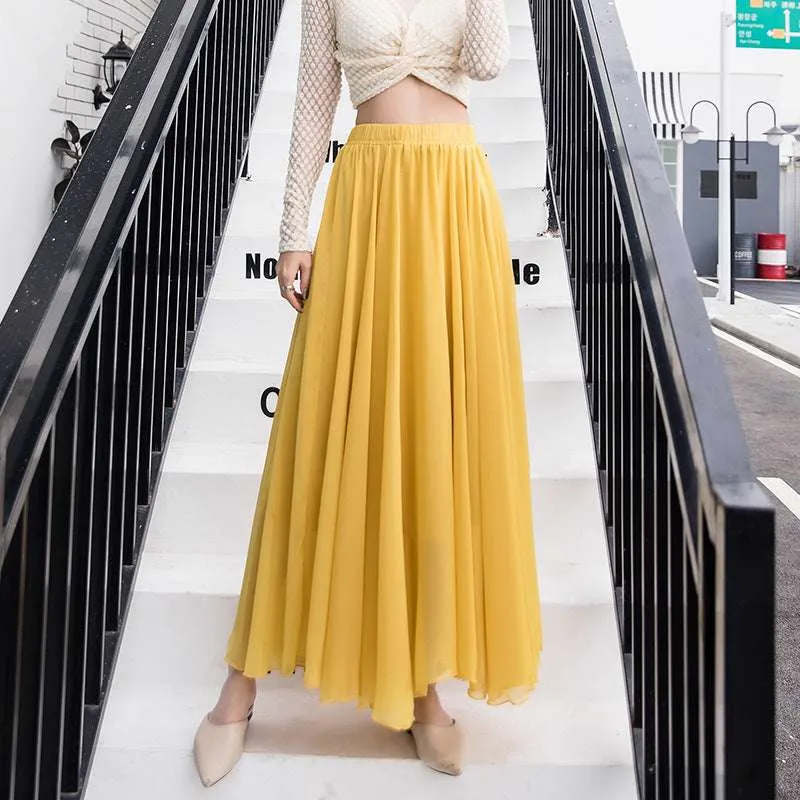 High Waisted Long Swing Skirt