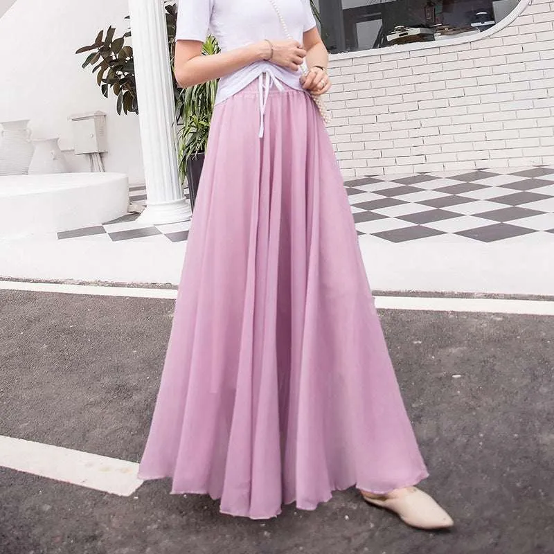 High Waisted Long Swing Skirt