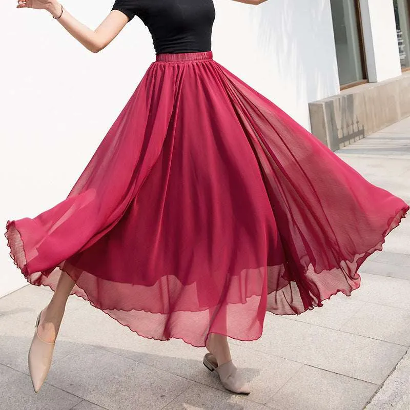 High Waisted Long Swing Skirt