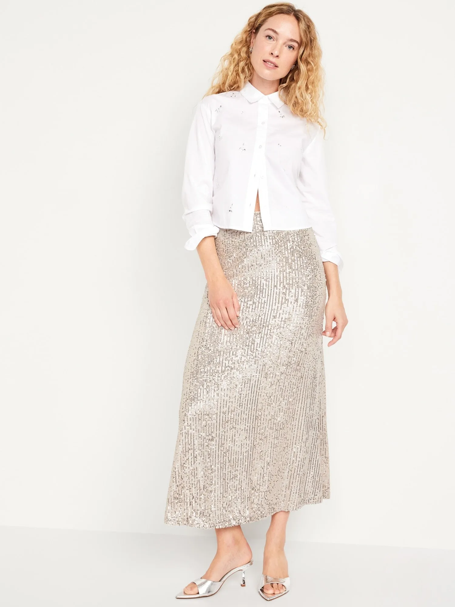 High-Waisted Sequin Maxi Skirt