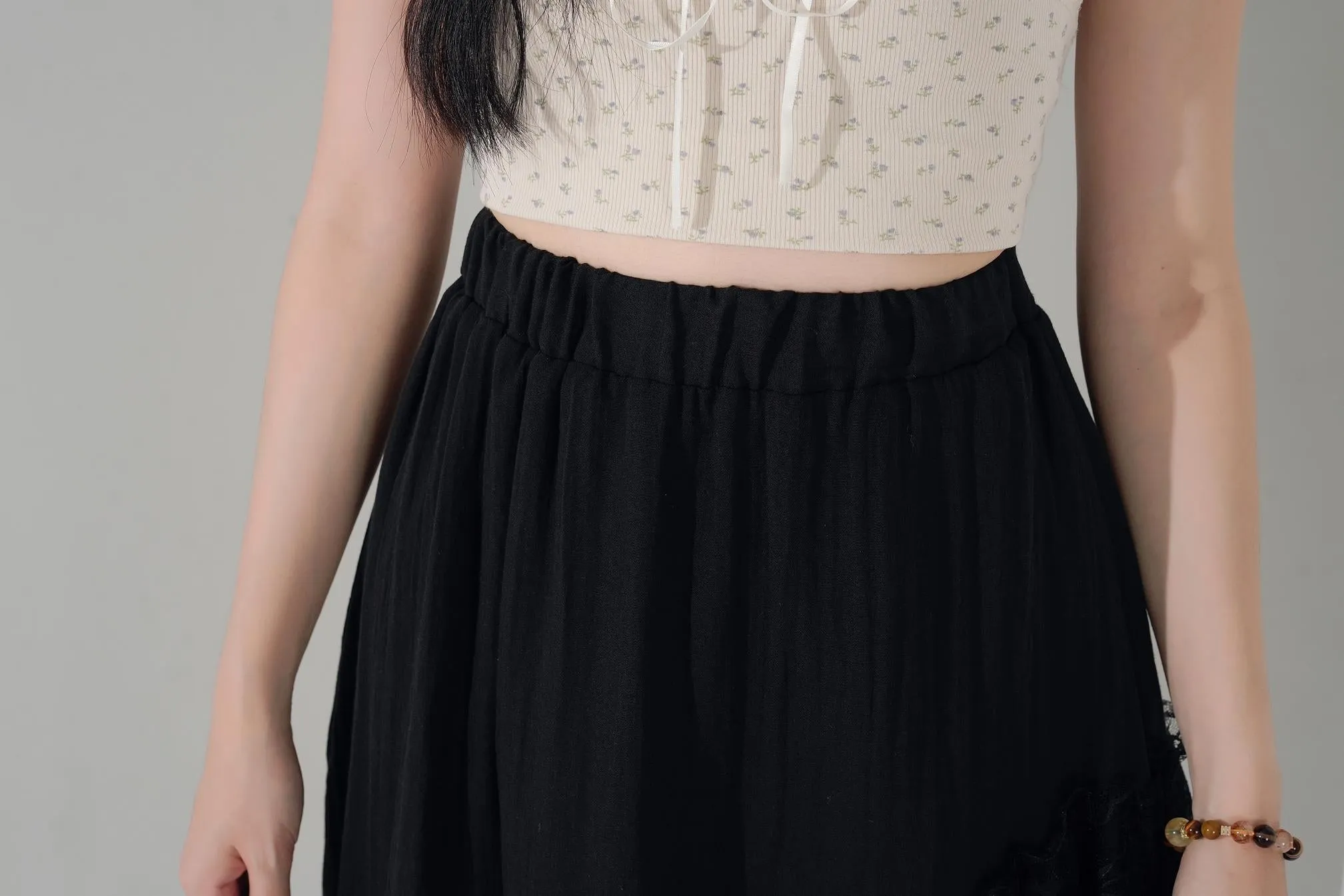 High Waisted Solid Skirt with Mesh Patchwork for a Chic Look