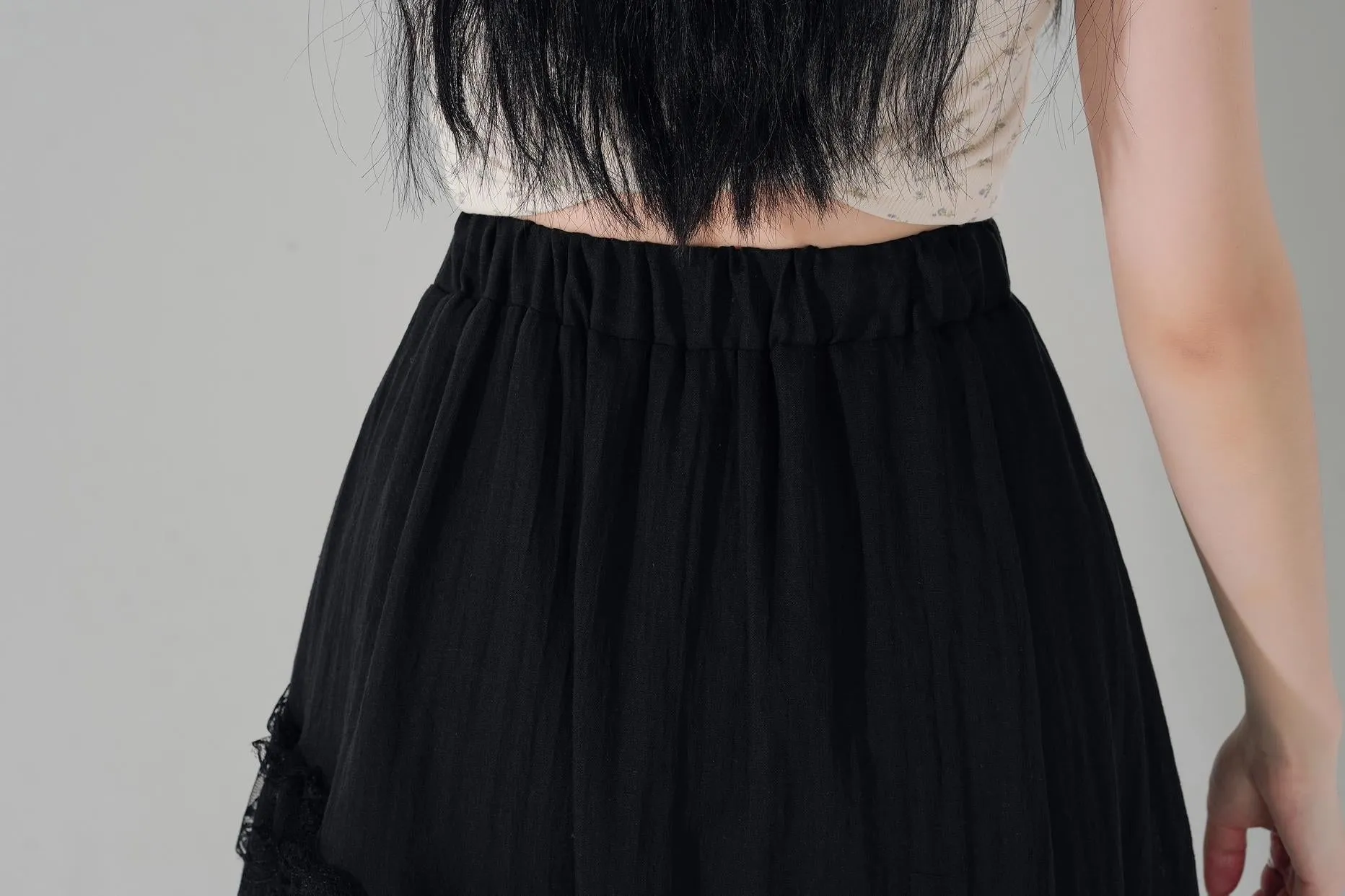 High Waisted Solid Skirt with Mesh Patchwork for a Chic Look