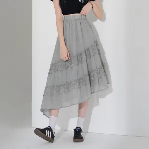 High Waisted Solid Skirt with Mesh Patchwork for a Chic Look