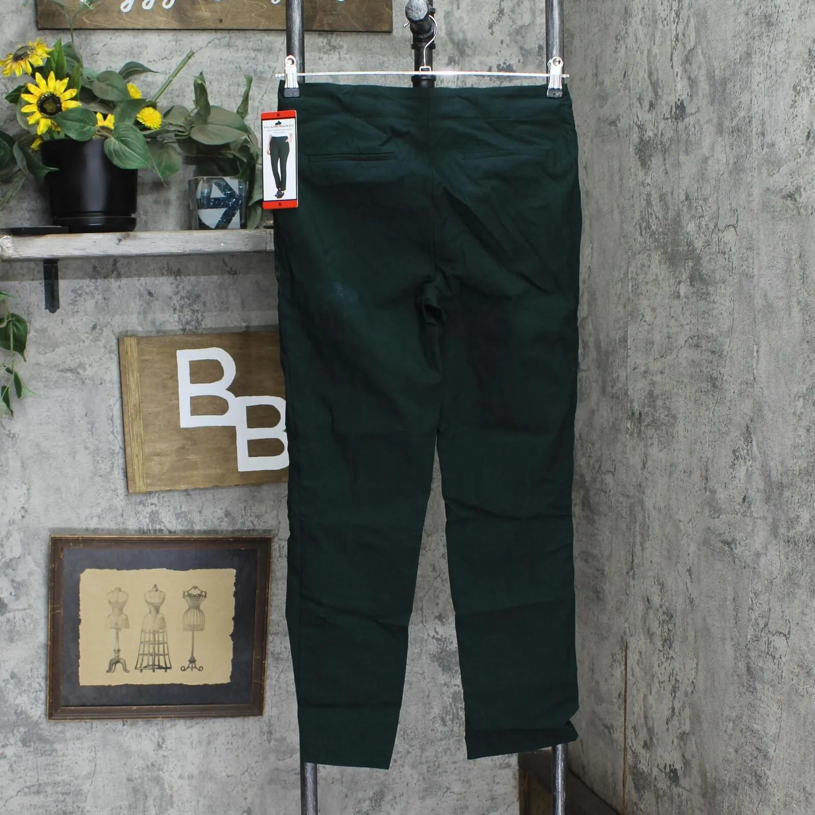 Hilary Radley Womens Ponte Pull-On Mid Rise Slim Leg Pants Emerald Green M