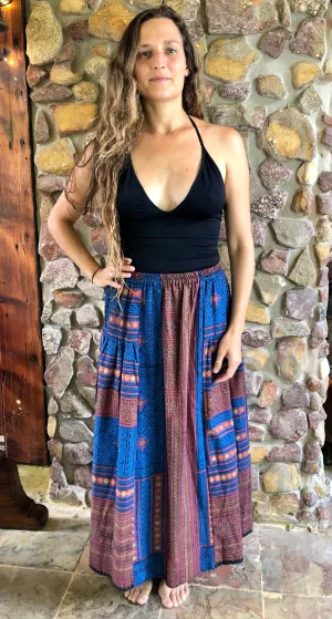 Hill-tribe Long Skirt - Red and Blue