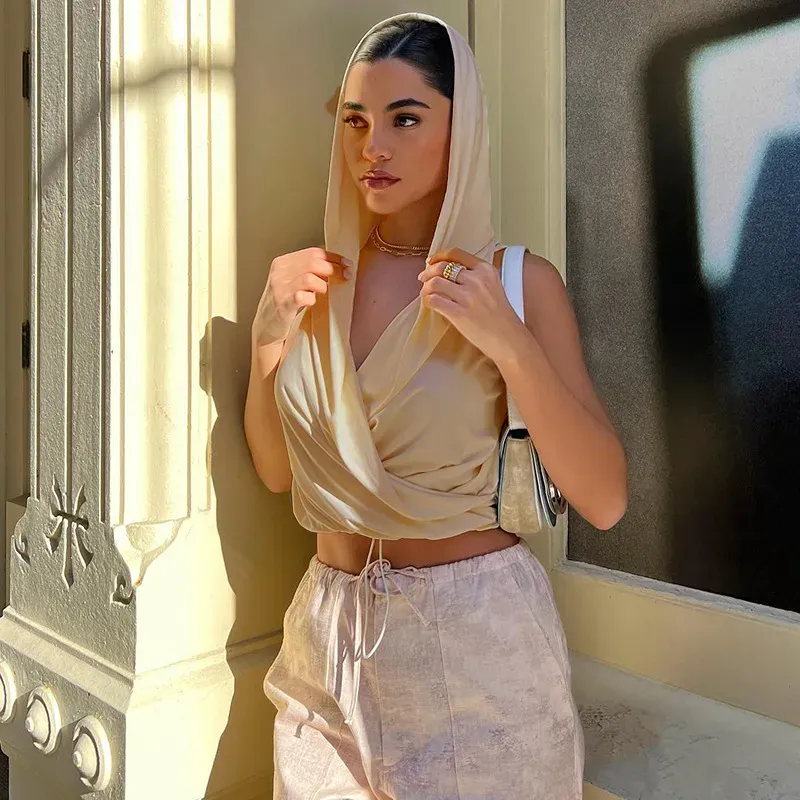 Hooded Seduction Draped Plunge Crop Top