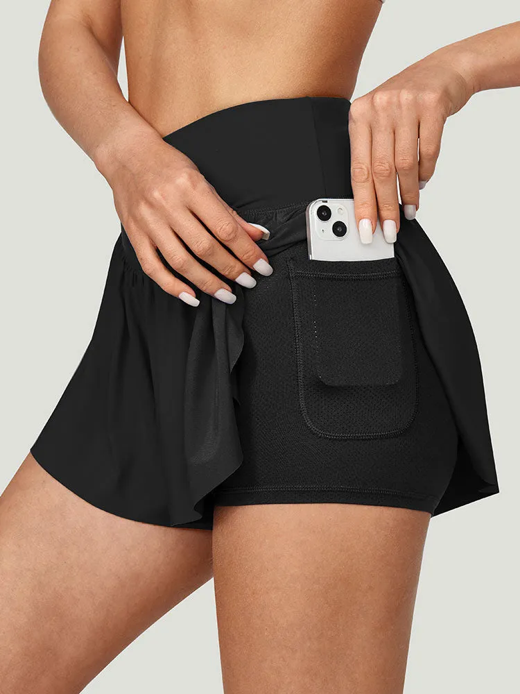 I YOGA High Waisted 2 In 1 Crossover Flowy Shorts