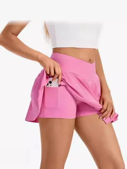 I YOGA High Waisted 2 In 1 Crossover Flowy Shorts