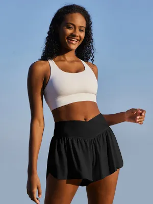 I YOGA High Waisted 2 In 1 Crossover Flowy Shorts