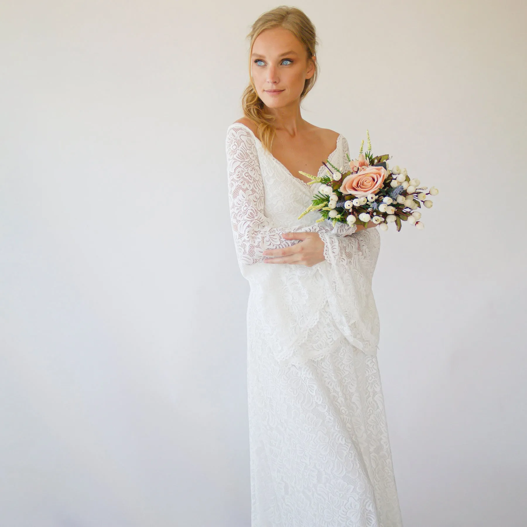 Ivory Off the shoulder dress #1279