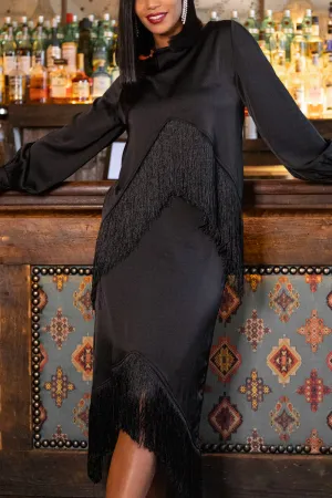 Jana High Waisted Black Fringe Midi Skirt