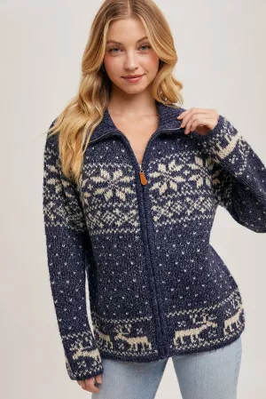 Janet- Nordic Print Knit Zipup Sweater Cardigan