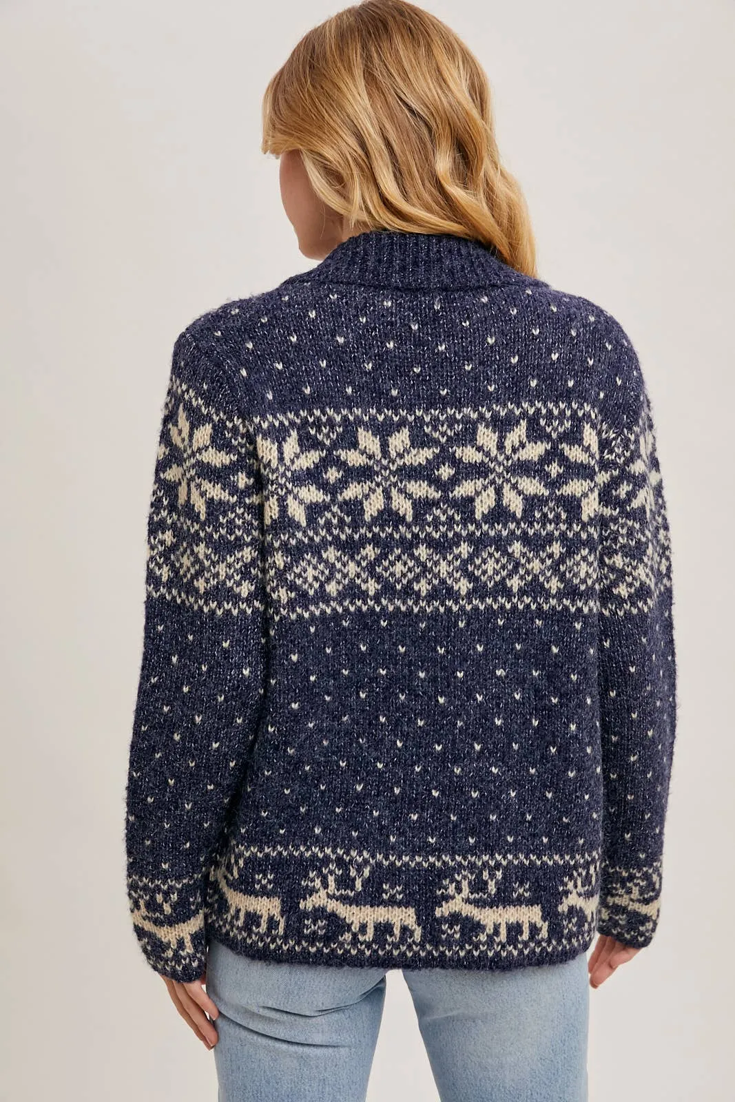 Janet- Nordic Print Knit Zipup Sweater Cardigan