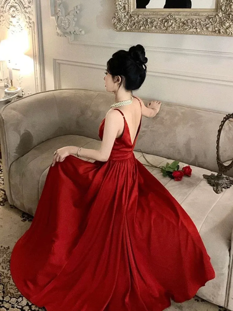 JazzHer Gorgeous A Line Spaghetti Straps Red Ankle Length Evening Dress Prom Dresses Birthday Outfits (PRE-ORDER)