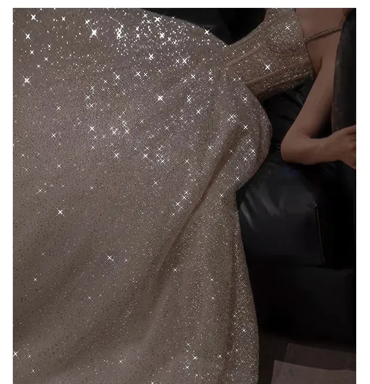 JazzHer Pretty A Line Spaghetti Straps Silver Sequin Long Prom Dress Evening Dresses (PRE-ORDER)