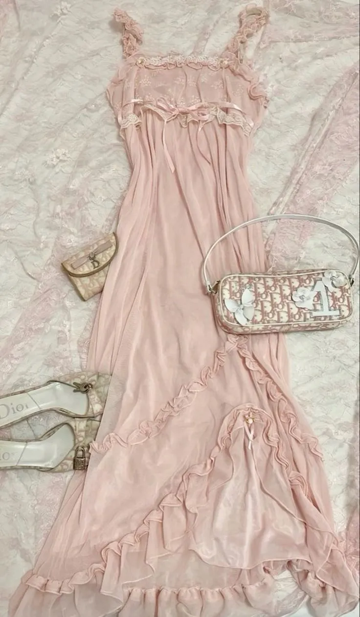 JazzHer Pretty A line Spaghetti Straps Sleeveless Pink Lace Prom Dresses Long Evening Dress (PRE-ORDER)