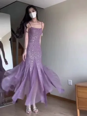 JazzHer Pretty Mermaid Spaghetti Straps Chiffon Evening Dress Prom Dresses With Beads (PRE-ORDER)